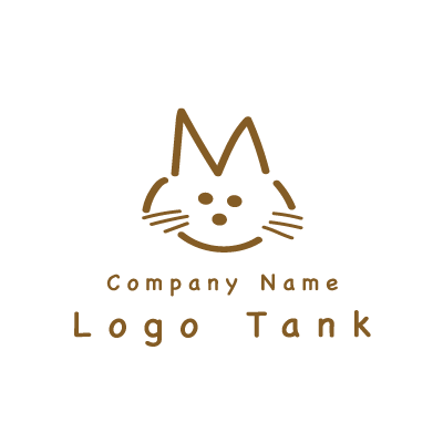 ゆるい雰囲気の猫のロゴ 単色 / 茶色 / 猫 / イラスト / 親しみ / ゆるい / カフェ / 動物 / ペット / ロゴ作成 / ロゴマーク / ロゴ / 制作 /,ロゴタンク,ロゴ,ロゴマーク,作成,制作