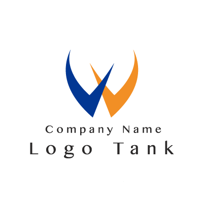 スタイリッシュなWのロゴ W / オレンジ / ブルー / シンプル / スタイリッシュ / クール / 建築 / 製造 / IT / ネット / 通信 / ロゴ作成 / ロゴマーク / ロゴ / 制作 /,ロゴタンク,ロゴ,ロゴマーク,作成,制作