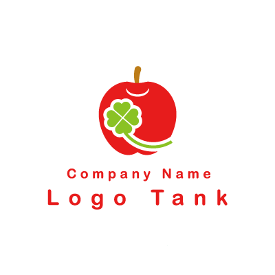 りんごとクローバーのロゴ 赤 / りんご / クローバー / シンプル / ポップ / キュート / フルーツ / 自然 / 農園 / 果物 / ショップ / ロゴ作成 / ロゴマーク / ロゴ / 制作 /,ロゴタンク,ロゴ,ロゴマーク,作成,制作