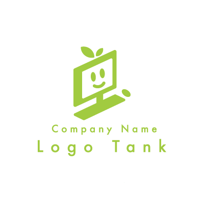 ポップなパソコンのロゴ 単色 / 緑 / パソコン / シンプル / ポップ / キュート / IT / 修理 / ショップ / 教育 / ロゴ作成 / ロゴマーク / ロゴ / 制作 /,ロゴタンク,ロゴ,ロゴマーク,作成,制作
