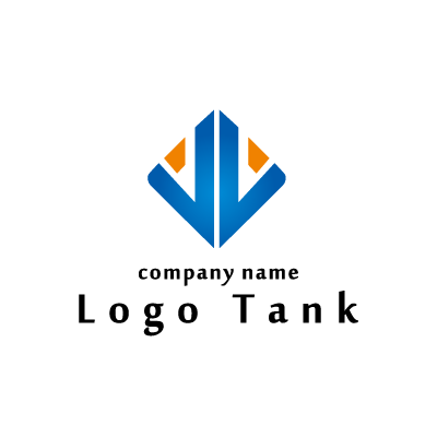 青いＶとオレンジの台形を対称に置いたロゴ