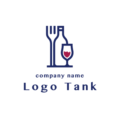 フォーク、ワインボトル、ワイングラスモチーフを シンプルなラインで表現したロゴマーク。