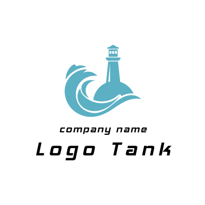 小島の灯台と荒波のロゴ