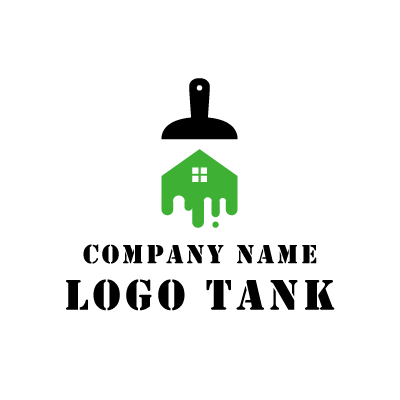 外壁塗装のロゴ ペンキ / 屋根 / 家 / 塗装 / 黒 / グリーン / 緑 / ブラック / シルエット / ロゴ / ロゴデザイン / ロゴマーク /,ロゴタンク,ロゴ,ロゴマーク,作成,制作