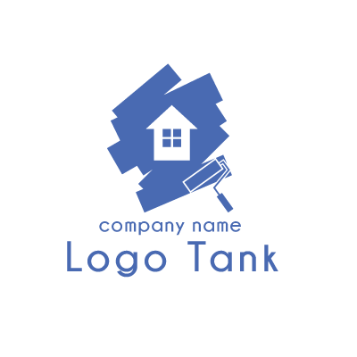 塗装と家をモチーフにしたロゴ 塗装 / 家 / ペンキ / DIY / ローラー / 青 / ブルー / シンプル / ポップ / ナチュラル / 単色 / ロゴ / ロゴマーク / ロゴ作成 / ロゴ格安 /,ロゴタンク,ロゴ,ロゴマーク,作成,制作