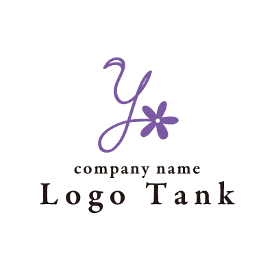 「y」と花を組み合わせたロゴ 紫 / パープル / 黒 / ブラック / 白 / アルファベット / y / 筆記体 / 線 / 花 / 葉 / シンプル / 自然 /,ロゴタンク,ロゴ,ロゴマーク,作成,制作