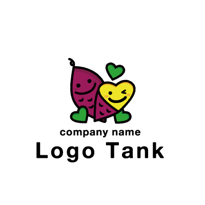 焼き芋屋さんのロゴ ハート / ポップ / 幸せ / スマイル / 親しみやすい / キュート / 紫 / 黄色 / 緑 /,ロゴタンク,ロゴ,ロゴマーク,作成,制作