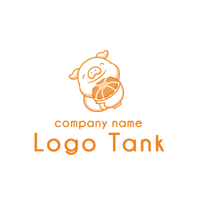豚がカツ丼を持っているロゴ プードル / 笑顔 / smile / 単色 / イラスト / デリバリー /,ロゴタンク,ロゴ,ロゴマーク,作成,制作