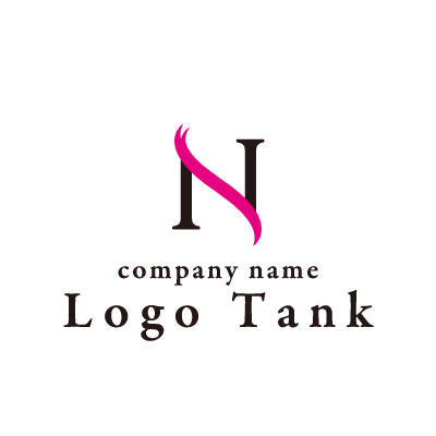 女性的なイメージの「N」のロゴ ピンク / 黒 / ブラック / アルファベット / 文字 / N / リボン / ライン / 女性的 / ナチュラル /,ロゴタンク,ロゴ,ロゴマーク,作成,制作