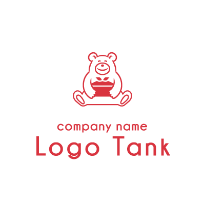 クマがお弁当を持ったロゴ クマ / 嬉しい / 赤 / かわいい / テイクアウト /,ロゴタンク,ロゴ,ロゴマーク,作成,制作