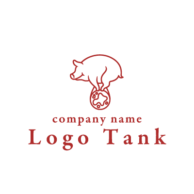 豚がハムの上に乗っているロゴ プードル / 北海道 / 単色 / 赤 / シルエット /,ロゴタンク,ロゴ,ロゴマーク,作成,制作