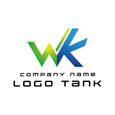 WとKのロゴ W / K / 青 / 緑 / シンプル / 建築 / 建設 / 製造 / IT / WEB / ネット / flame /,ロゴタンク,ロゴ,ロゴマーク,作成,制作