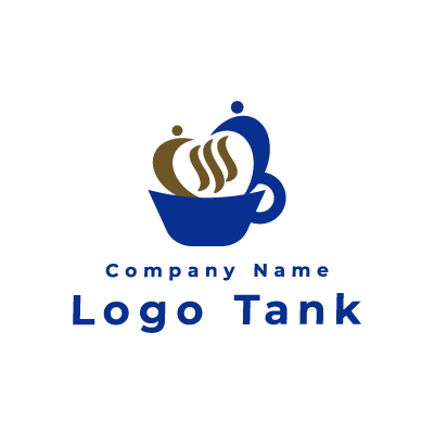 コーヒーと人のロゴ 青 / コーヒー / カフェ / ショップ / 人 / コミュニケーション / 商品 / 飲食 /,ロゴタンク,ロゴ,ロゴマーク,作成,制作
