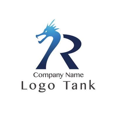 Rの文字をベースに龍を表したロゴ 青 / シンプル / グラデーション / 文字 / アルファベット / R / 龍 / クール / モダン / ロゴ制作 / ロゴ / ロゴマーク / 作成 /,ロゴタンク,ロゴ,ロゴマーク,作成,制作