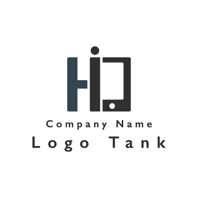 「Hi」の文字とスマホのロゴ アルファベット / H / i / シンプル / クール / モダン / スマホ / IT / 遊び心 / ロゴ作成 / ロゴマーク / ロゴ / 制作 /,ロゴタンク,ロゴ,ロゴマーク,作成,制作
