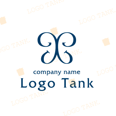  線対称になっている曲線のロゴ ネイビー / 紺 / カーブ / 曲線 / 線画 / バタフライ / クリニック / ＩＴ / 団体 / ショップ / スクエアフレーム / ポップ / シンプル / モダン / クール / スタイリッシュ / ロゴマーク / ロゴ / ロゴ制作 / 作成 /,ロゴタンク,ロゴ,ロゴマーク,作成,制作