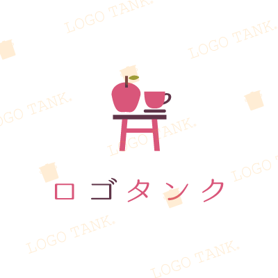  「神社」「喫茶」「林檎」をまとめたロゴ 可愛い / 喫茶店 / りんご / リンゴ / 林檎 / アップル / コーヒーカップ / ティーカップ / レトロ / レトロポップ / エレガント / 占い / ピンク / アンティーク / カフェ / テーブル / 机 /,ロゴタンク,ロゴ,ロゴマーク,作成,制作