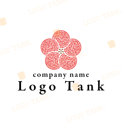  不思議な模様の梅の花のロゴ 赤 / レッド / 茶色 / ブラウン / 黒 / ブラック / 花 / 植物 / 梅 / 模様 / 不思議 / 魅惑的 / 和風 / ナチュラル /,ロゴタンク,ロゴ,ロゴマーク,作成,制作