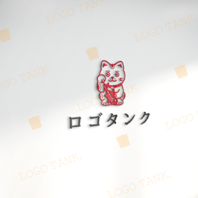招き猫が魚を持っているロゴです。 招き猫 / cat / 魚 / fish / 鮨 / 寿司 / 鮮魚 /,ロゴタンク,ロゴ,ロゴマーク,作成,制作