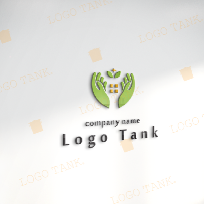 立体・カルプ看板作成 | 両手の中の家窓と双葉、輝きをイメージしたロゴ