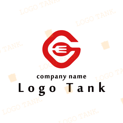 スプーンとフォークがアルファベットのGを描いたロゴ