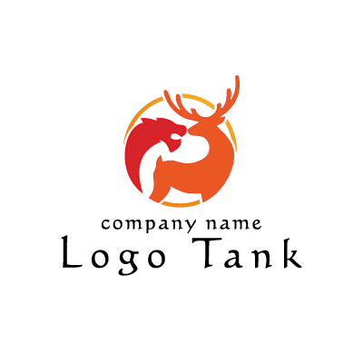トナカイと猛獣の抽象的なロゴ