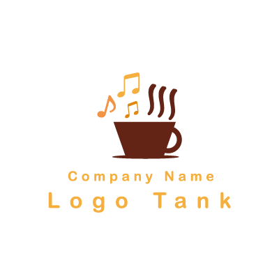 楽しげなコーヒーのロゴ 音符 / 茶色 / 黄色 / シンプル / ポップ / カラオケ / 喫茶 / コーヒー / フード / ロゴ作成 / ロゴマーク / ロゴ / 制作 /,ロゴタンク,ロゴ,ロゴマーク,作成,制作