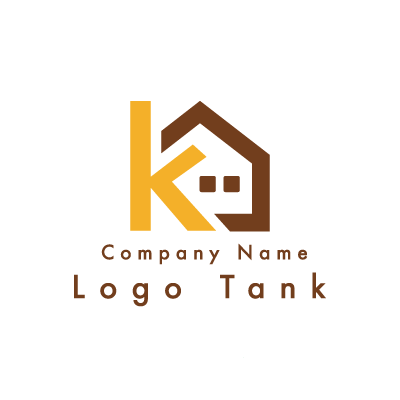 Kと家のロゴ 黄色 / 茶色 / K / 家 / シンプル / ポップ / ほっこり / 不動産 / 建築 / ショップ / ロゴ作成 / ロゴマーク / ロゴ / 制作 /,ロゴタンク,ロゴ,ロゴマーク,作成,制作