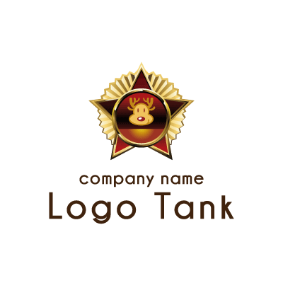 トナカイと星のバッジ風ロゴマーク ロゴタンク 企業 店舗ロゴ シンボルマーク格安作成販売