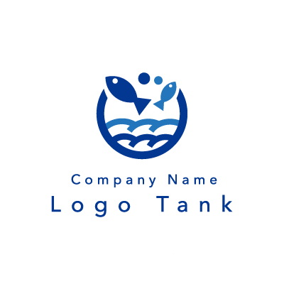 魚と海のロゴ 青 / 海 / 魚 / シンプル / 和風 / モダン / ショップ / フード / ロゴ作成 / ロゴマーク / ロゴ / 制作 /,ロゴタンク,ロゴ,ロゴマーク,作成,制作
