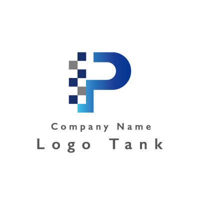 Pとピクセルのロゴ 青 / P / シンプル / クール / IT / ネット / 擬人化 / ロゴ作成 / ロゴマーク / ロゴ / 制作 /,ロゴタンク,ロゴ,ロゴマーク,作成,制作