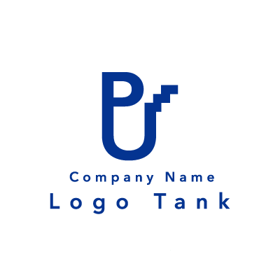 PとUのロゴ 青 / P / U / 階段 / シンプル / モダン / 建築 / IT / ネット / 擬人化 / ロゴ作成 / ロゴマーク / ロゴ / 制作 /,ロゴタンク,ロゴ,ロゴマーク,作成,制作