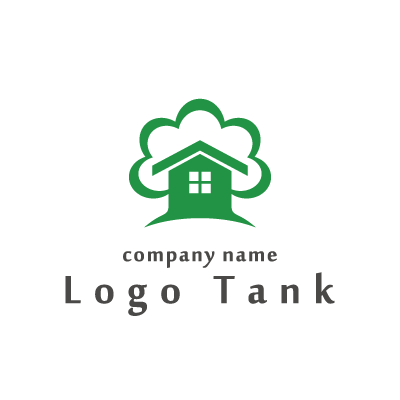 大きな木と家のロゴマーク ロゴタンク 企業 店舗ロゴ シンボルマーク格安作成販売