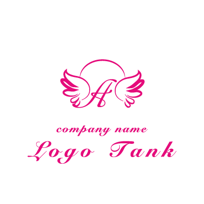 ピンクのAと羽のロゴ