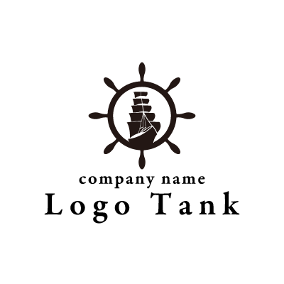 舵輪（ラット）と帆船のロゴ【ロゴタンク】企業・店舗ロゴ・シンボル