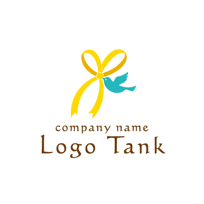 黄色いリボンと青い鳥ロゴ ロゴタンク 企業 店舗ロゴ シンボルマーク格安作成販売