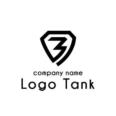 盾と３と組み合わせたロゴ ロゴタンク 企業 店舗ロゴ シンボルマーク格安作成販売