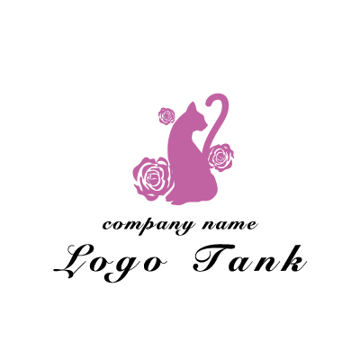 おしゃれなネコとバラのイラストのロゴ ロゴタンク 企業 店舗ロゴ シンボルマーク格安作成販売