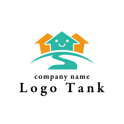 家と道路のイラストのロゴ ロゴタンク 企業 店舗ロゴ シンボルマーク格安作成販売