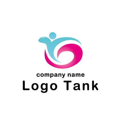 水色の人をモチーフにしたイラストとピンクのカールのロゴ ロゴタンク 企業 店舗ロゴ シンボルマーク格安作成販売