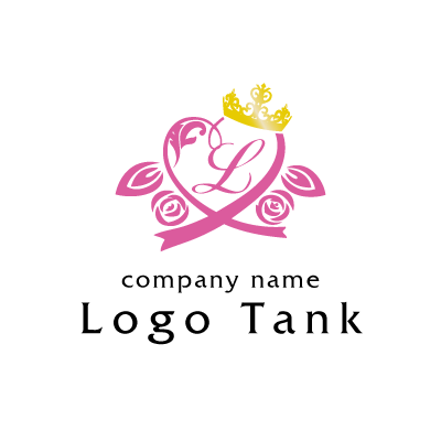 王冠をかぶったハート型のリボンの中に L を組み合わせたロゴマーク ロゴタンク 企業 店舗ロゴ シンボルマーク格安作成販売