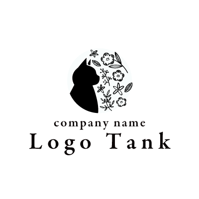 猫と植物の手描き風ロゴ ロゴタンク 企業 店舗ロゴ シンボルマーク格安作成販売