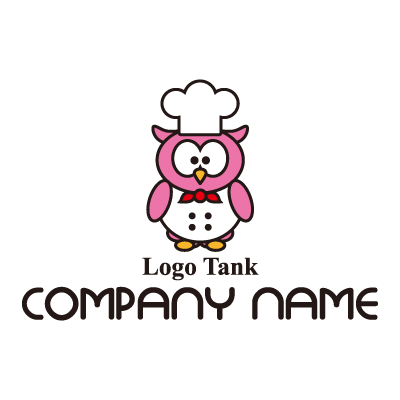 フクロウのコックのロゴマーク ロゴタンク 企業 店舗ロゴ シンボルマーク格安作成販売