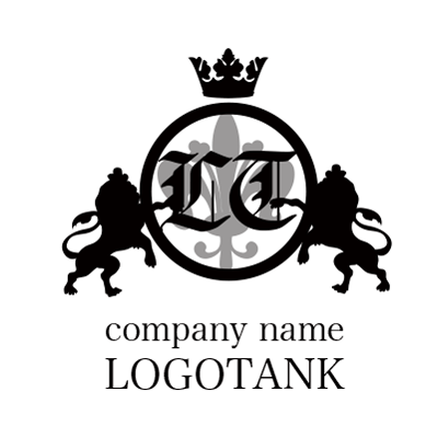 ライオン2匹に守られたエンブレムロゴ エンブレム / 盾 / ライオン / トラ / クラウン / 王冠 / ティアラ / 守る / 重厚 /,ロゴタンク,ロゴ,ロゴマーク,作成,制作