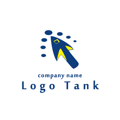 青色の矢印と青色の円を使いポイントに黄色を使っているロゴ ロゴタンク 企業 店舗ロゴ シンボルマーク格安作成販売