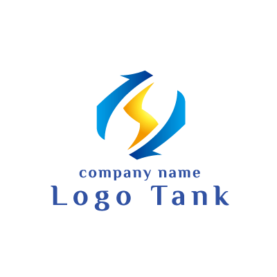 青色の矢印的形状と黄色のs字を組み合わせたロゴ ロゴタンク 企業 店舗ロゴ シンボルマーク格安作成販売
