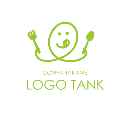 スプーンとフォークと笑顔のロゴ ロゴタンク 企業 店舗ロゴ シンボルマーク格安作成販売