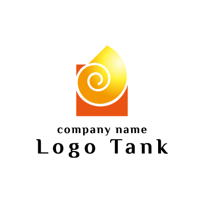 四角い箱に渦巻き状の図案が組み合わさっているロゴ ロゴタンク 企業 店舗ロゴ シンボルマーク格安作成販売