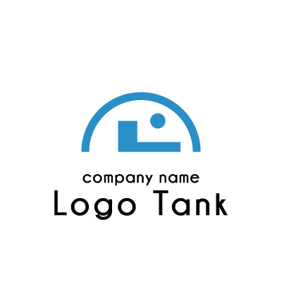 水色の半円状の中に図形が組み合わさったロゴ ロゴタンク 企業 店舗ロゴ シンボルマーク格安作成販売