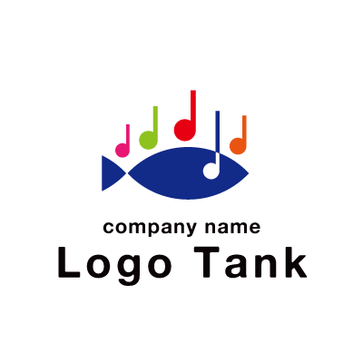 魚と音楽のロゴ オレンジ / 赤 / ピンク / グリーン / 魚 / 音符 / 音楽 / 飲食店 / 水族館 /,ロゴタンク,ロゴ,ロゴマーク,作成,制作